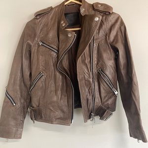 All Saints Brown Leather Jacket Sz 0